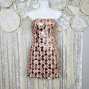 Forever 21 Rose Gold Sequin Strapless Mini Dress
